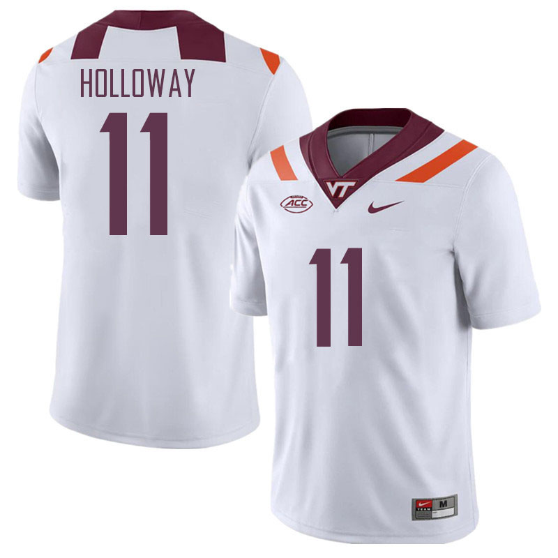 Men #11 Tucker Holloway Virginia Tech Hokies College Football Jerseys Stitched Sale-White - Click Image to Close